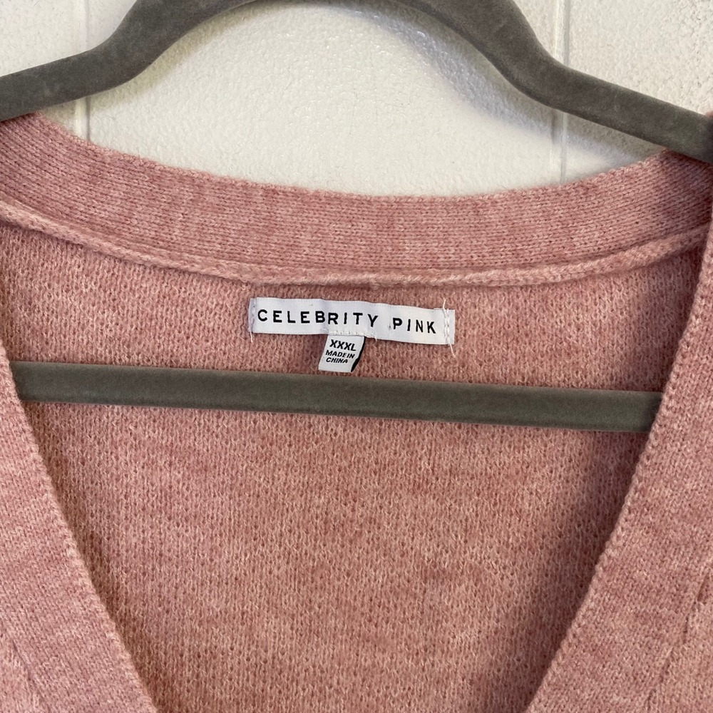 Celebrity Pink Pale Mauve V-Neck Faux Pearl Button Cardigan Sweater XXXL - Picture 3 of 12
